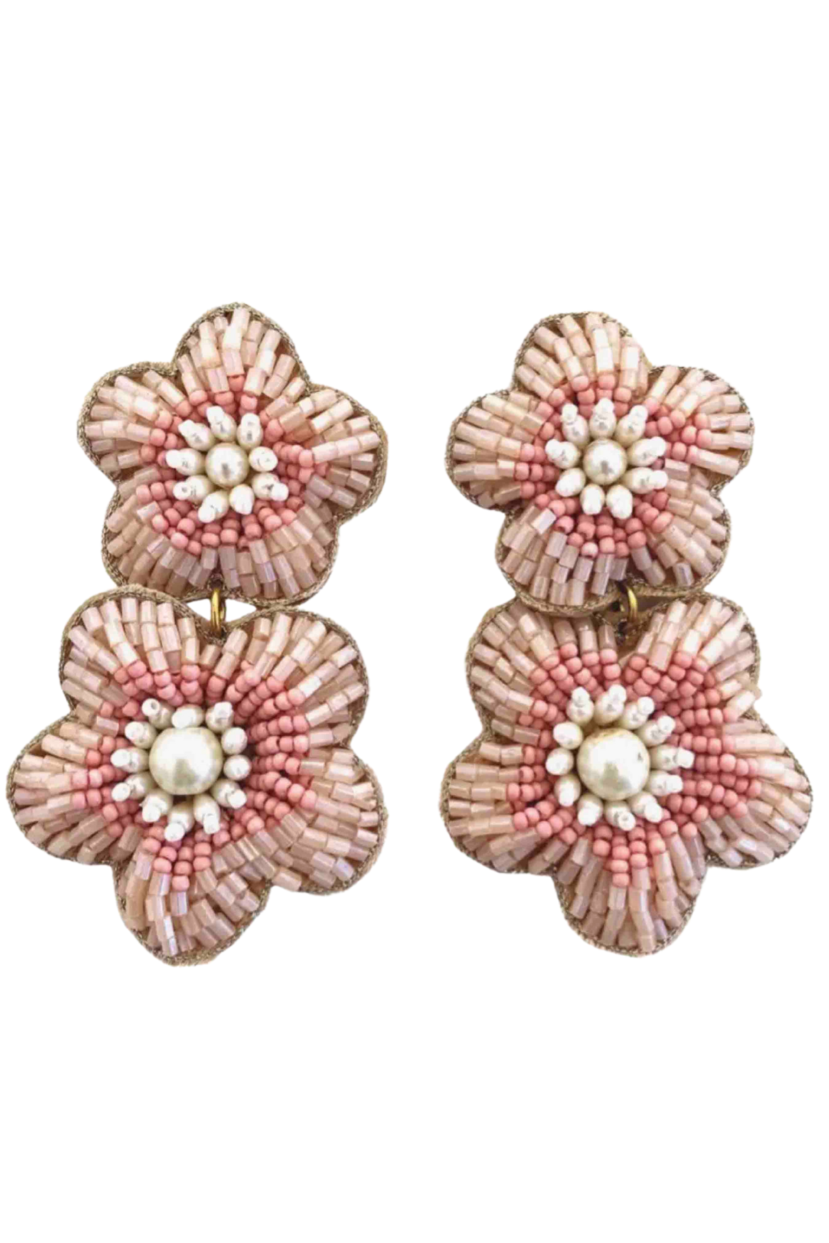 Blush Bali Double Flower Dangle Earrings by Beth Ladd Collections