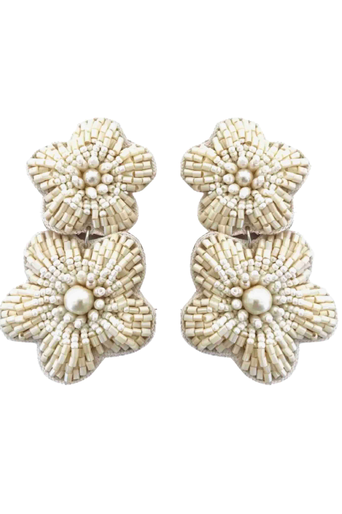 Ivory Bali Double Flower Dangle Earrings by Beth Ladd Collections