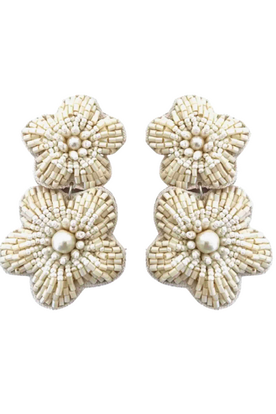 Ivory Bali Double Flower Dangle Earrings by Beth Ladd Collections