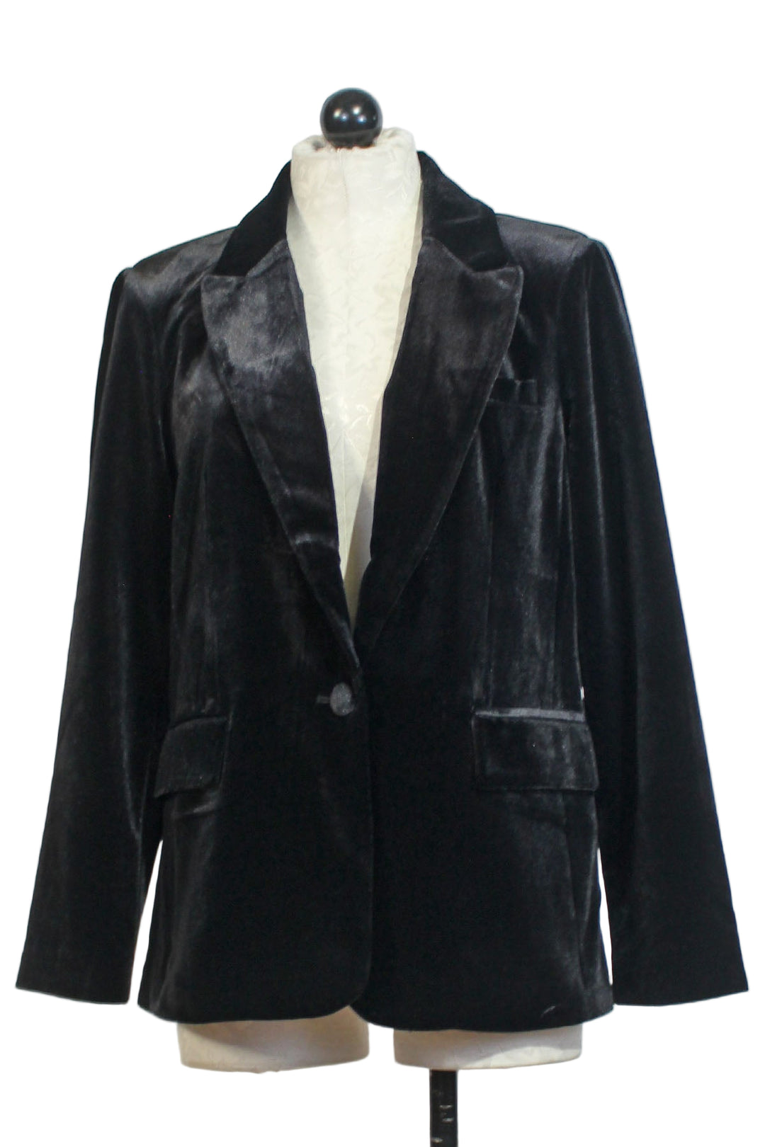 Black Lizzy Single Button Velvet Blazer by Velvet Heart 
