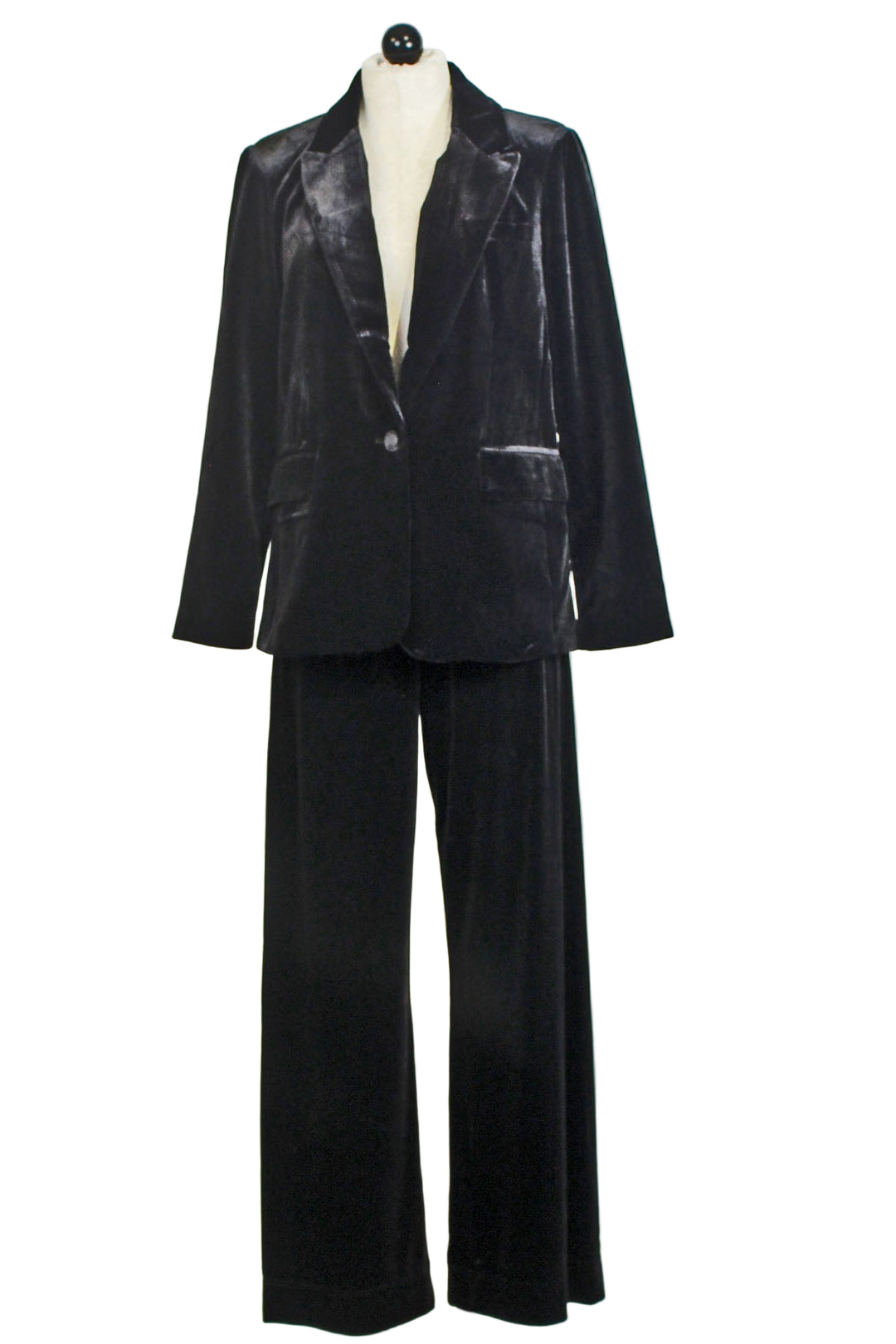 Black Lizzy Single Button Velvet Blazer by Velvet Heart paired with the matching Velvet Bates Pants