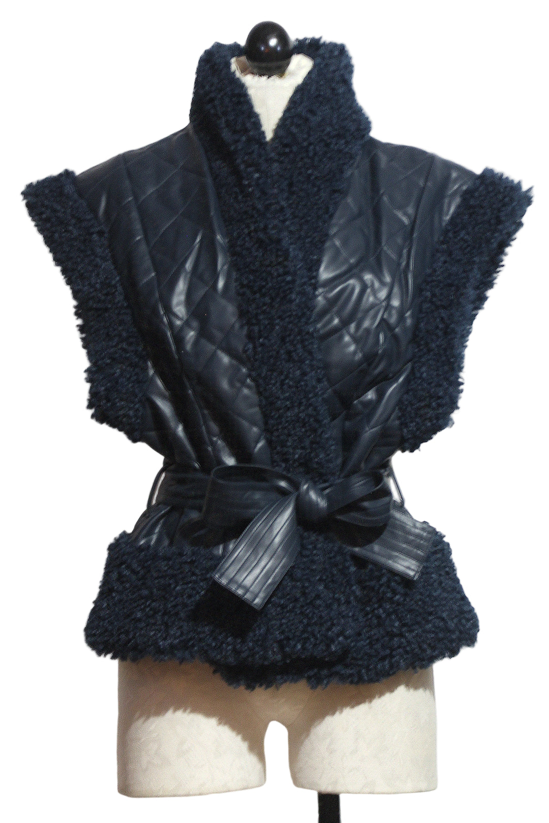 Naval colored Beatrice Vest by Marie Oliver is a quilted vegan leather