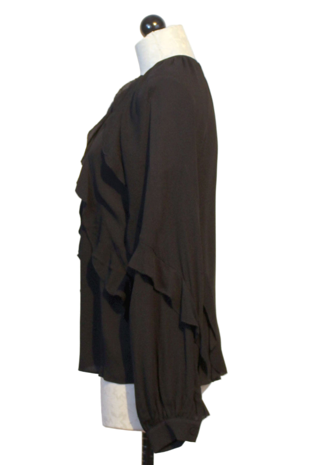 side view of Black Ruffled The Because Of You Top by Favorite Daughter