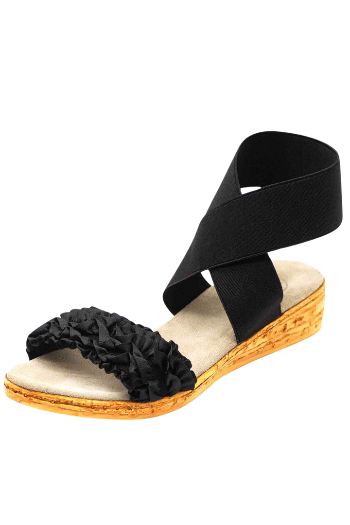 Onyx Ruffle Benjamin Sandal by Charleston Shoe Company