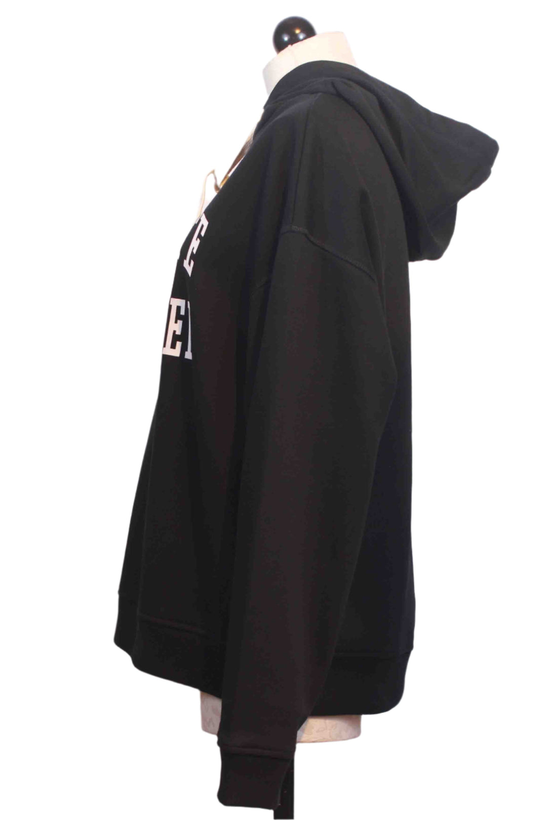 side view of The Black with White Collegiate Hoodie by Favorite Daughter