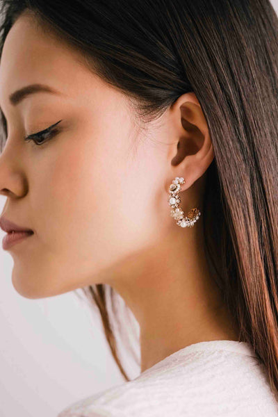 Bloom Crystal and Pearl Hoop Earrings by Lover's Tempo