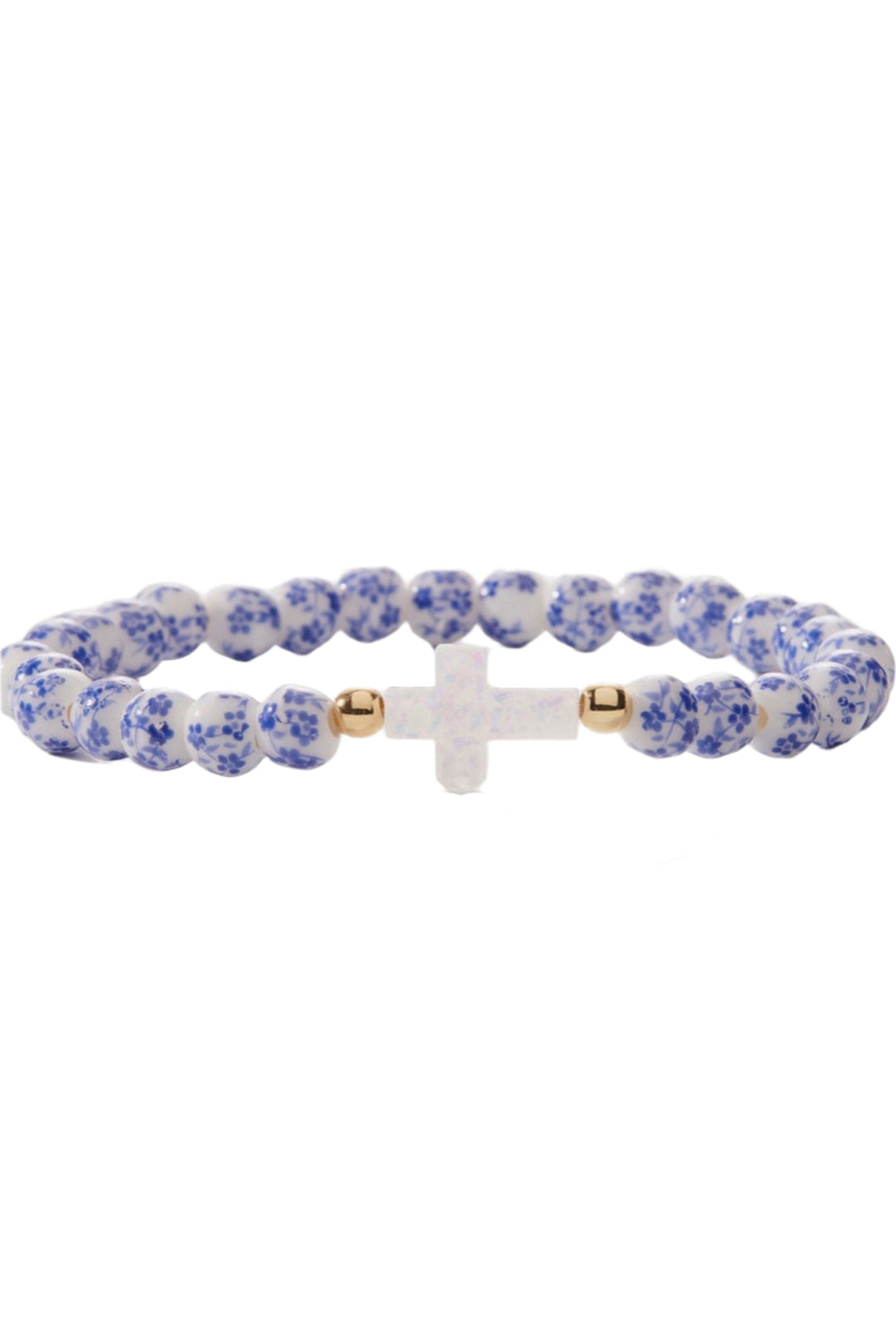 Blue Holy Water Porcelain Cross Bracelet with Gold Spacers by Holy Water Bracelet