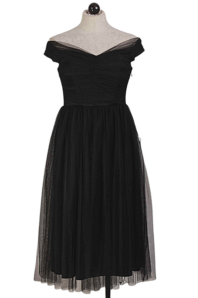 black Off-the-Shoulder Tulle Renai Dress by Trina Turk