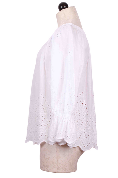 side view of white Eyelet Buttercup Top by Scandal Italy