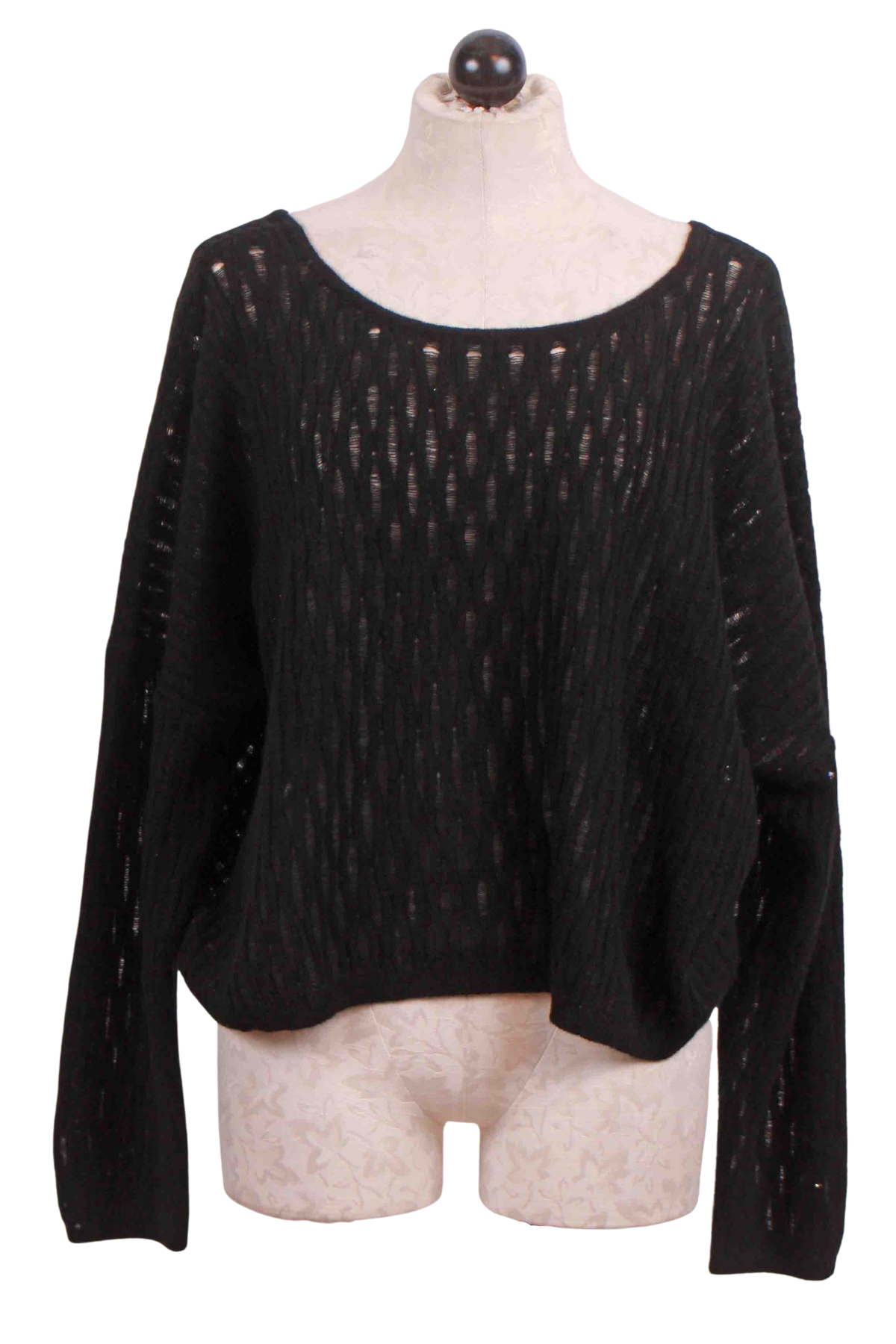 Black Cropped Pointelle Nala Sexy V-Back Cashmere Sweater by Crush