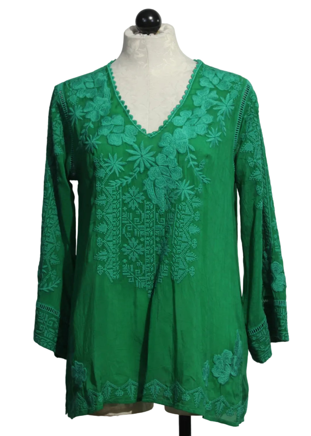 Green Tamborine colored Riveda Tonal Blouse by Johnny Was