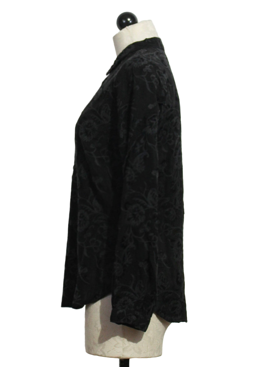Side view of Black Embroidered Elain Shirt by Johnny Was