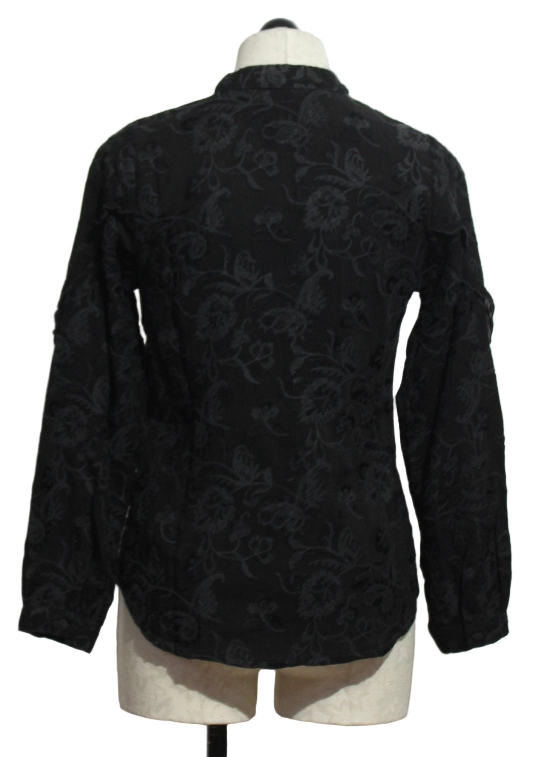 Back view of black Embroidered Elain Shirt by Johnny Was