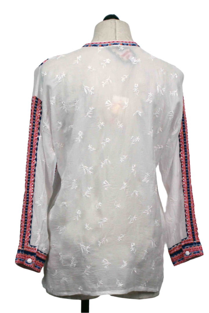 back view of The Audrey Mandarin Collar Shirt by Johnny Was in White