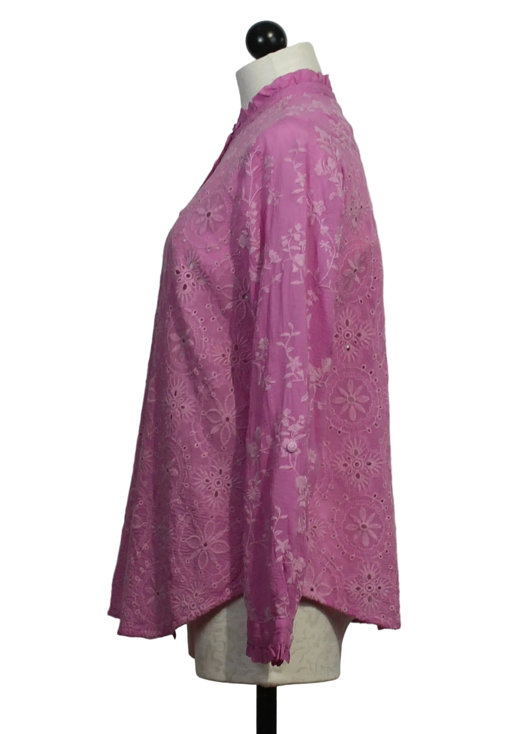 side view of Amyle Eyelet Flower Shirt by Johnny Was in the color Spring Crocus