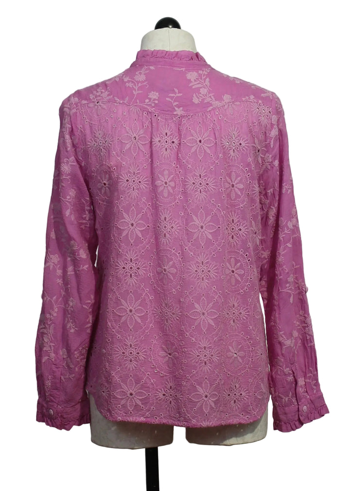 back view of Amyle Eyelet Flower Shirt by Johnny Was in the color Spring Crocus