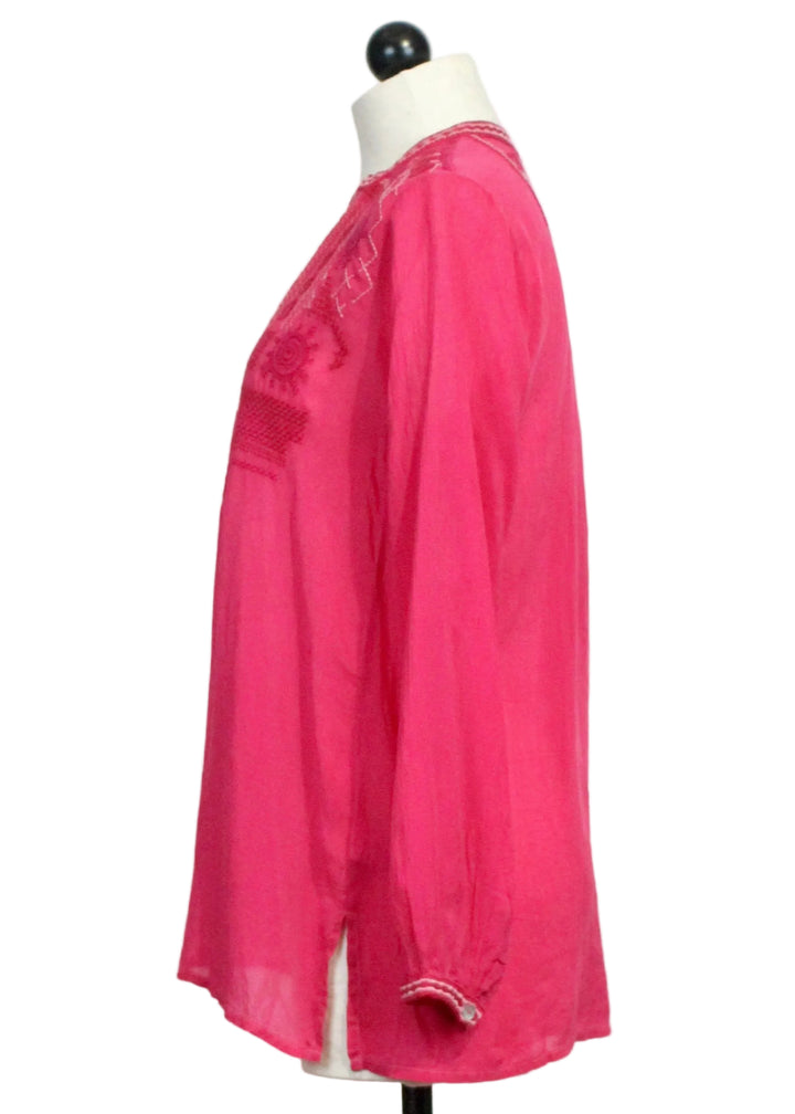 Side view of Cherries Jubilee colored Wes Top by Johnny Was