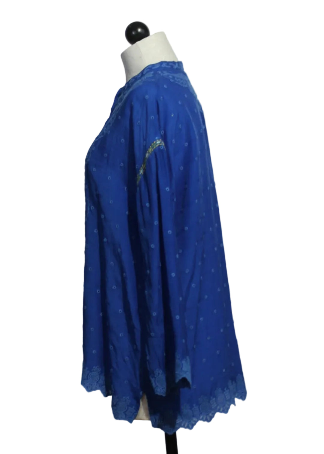 side view of Ella Blouse by Johnny Was in the color Admiral Blue