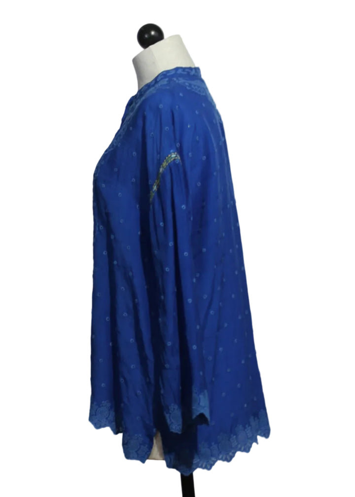 side view of Ella Blouse by Johnny Was in the color Admiral Blue