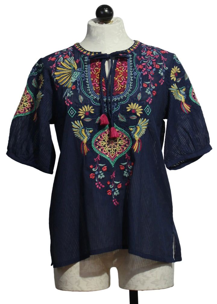 Margot Short Sleeve Blouse by Johnny Was in Blue Night