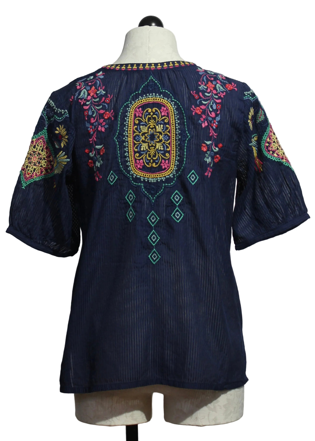 back view of Margot Short Sleeve Blouse by Johnny Was in Blue Night
