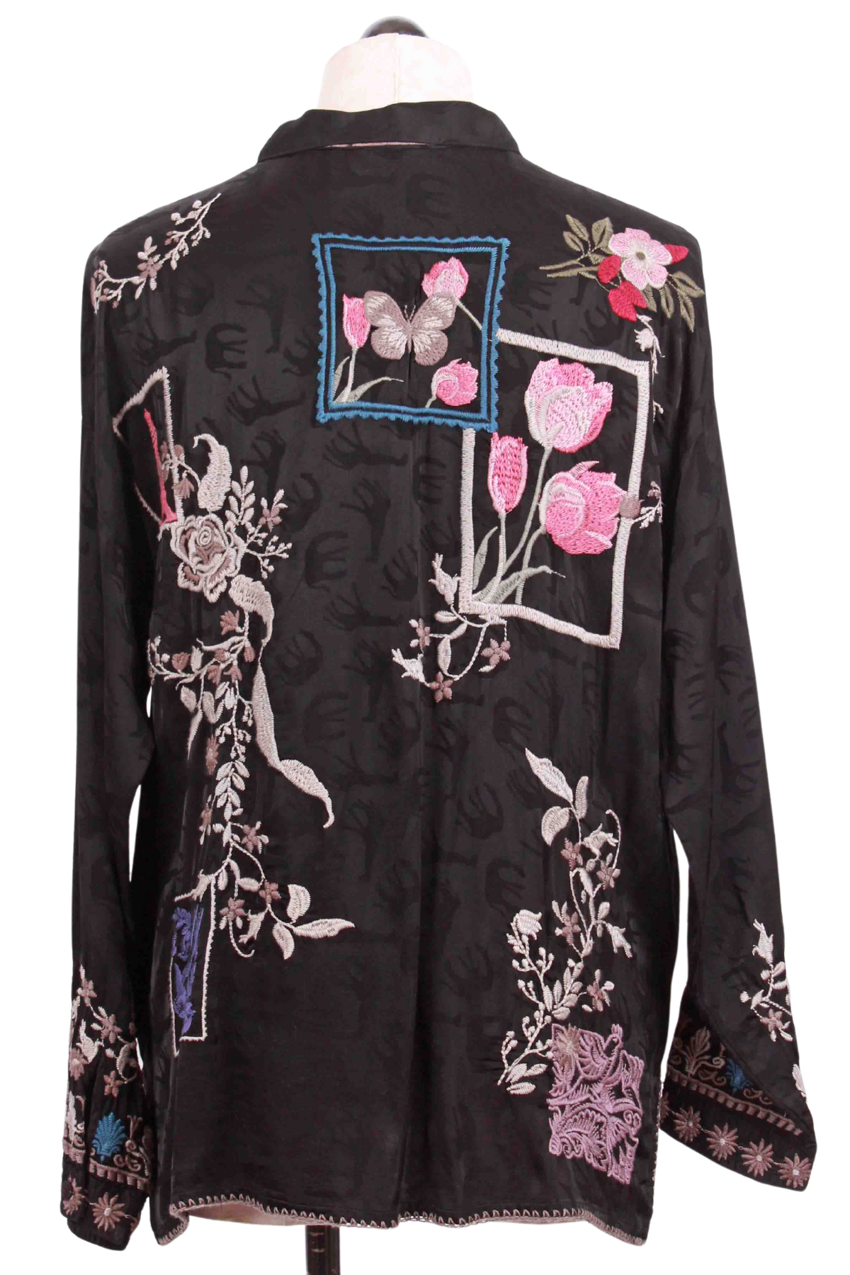 back view of black Embroidered Briony Blouse by Johnny Was