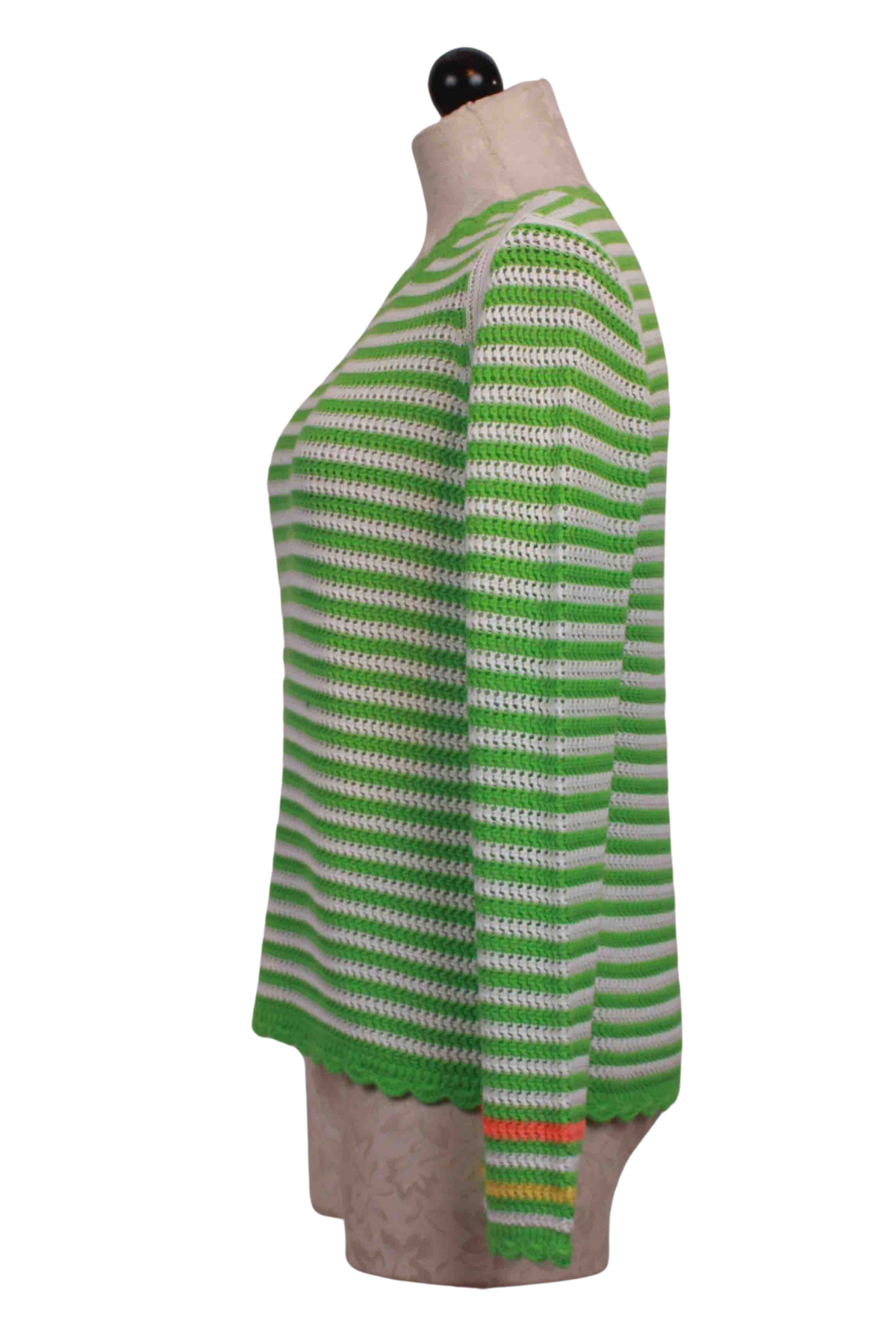 side view of Lime Crush and White Striped Pitch Perfect Sweater by Lisa Todd