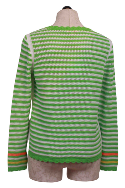 back view of Lime Crush and White Striped Pitch Perfect Sweater by Lisa Todd