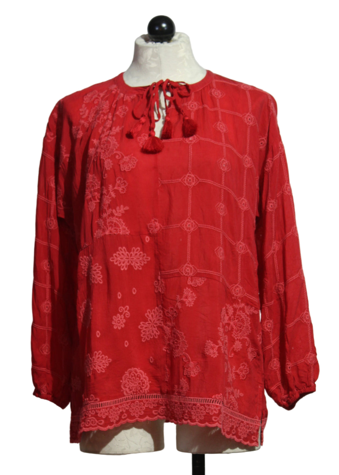 Equestrian Red Margot Patchwork Blouse by Johnny Was