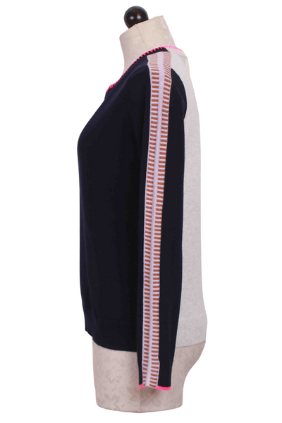 side view of On Track Sweater by Lisa Todd in Navy/Mineral