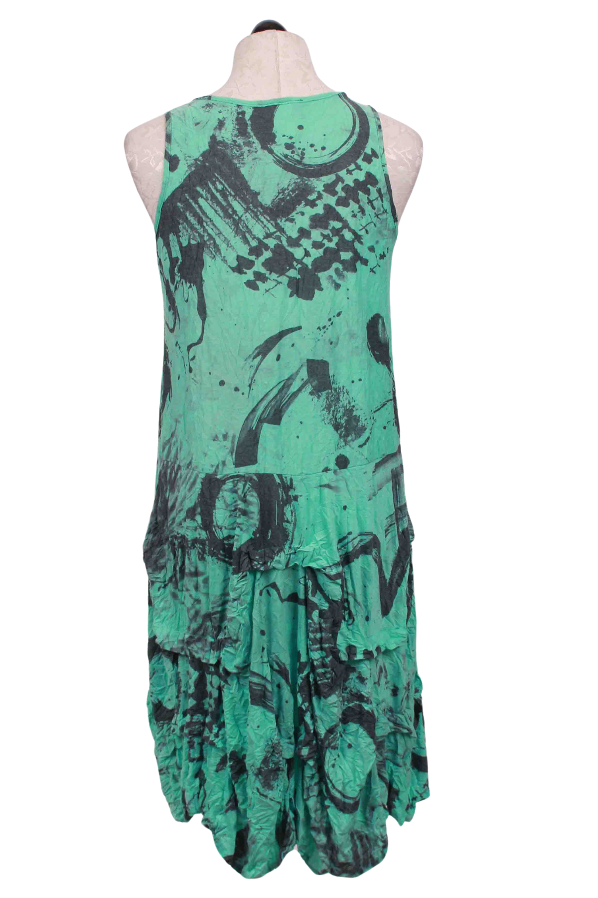 back view of Sleeveless Mint Circles Crinkle Dress by Reina Lee