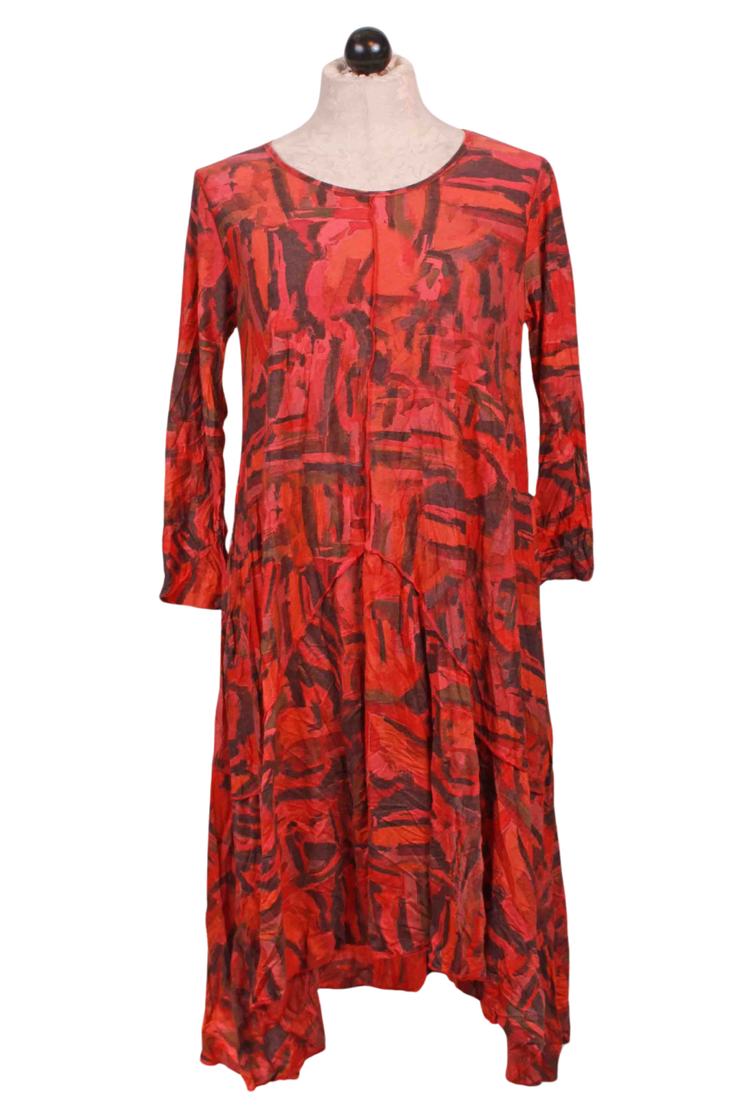 Coral Abstract Crinkle 3/4 Sleeve Hi Low Dress by Reina Lee