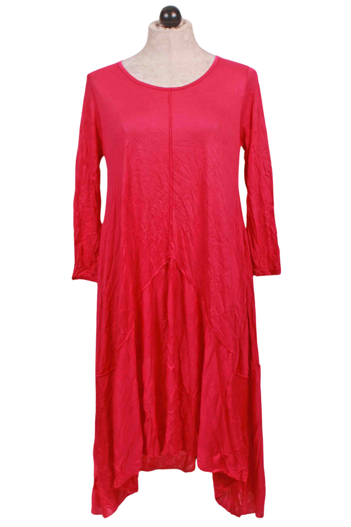 Fuschia Crinkle 3/4 Sleeve Hi Low Dress by Reina Lee