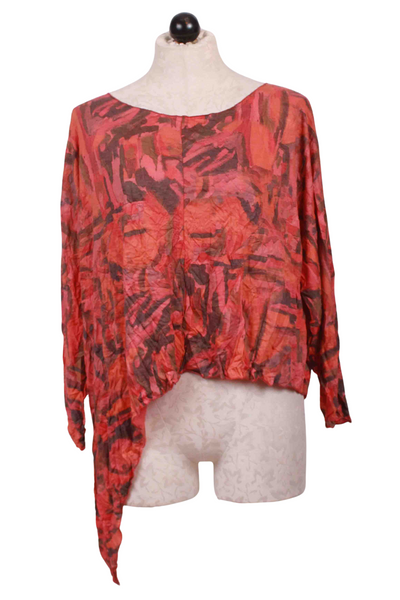 Coral Abstract Cropped Curved Hem Top by Reina Lee