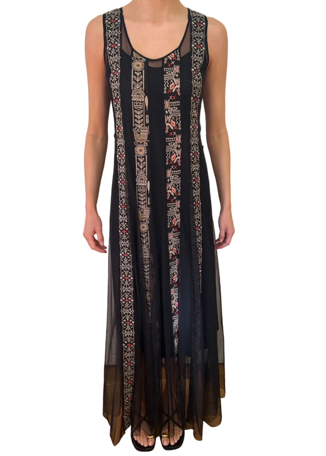 model wearing the Black Ilenia Maxi Mesh Dress (Slip)-Marzia