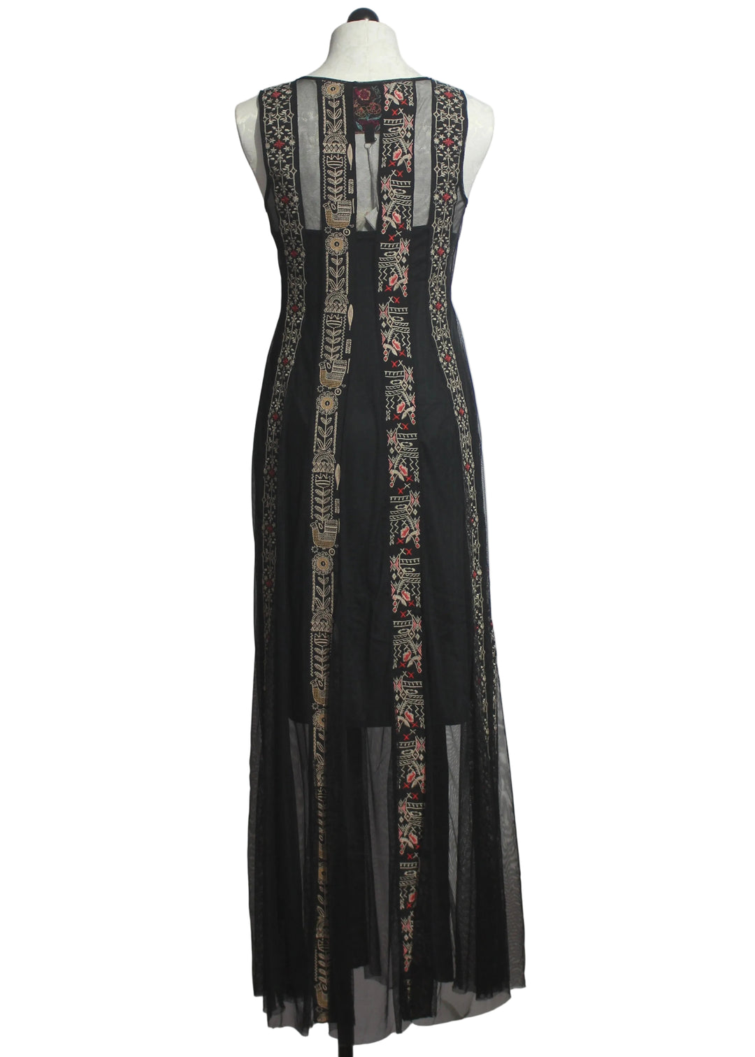 back view of Black Ilenia Maxi Mesh Slip Dress by Johnny Was 
