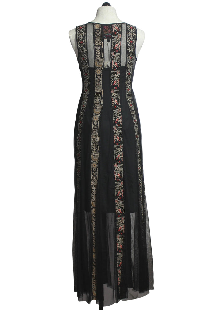 back view of Black Ilenia Maxi Mesh Slip Dress by Johnny Was 
