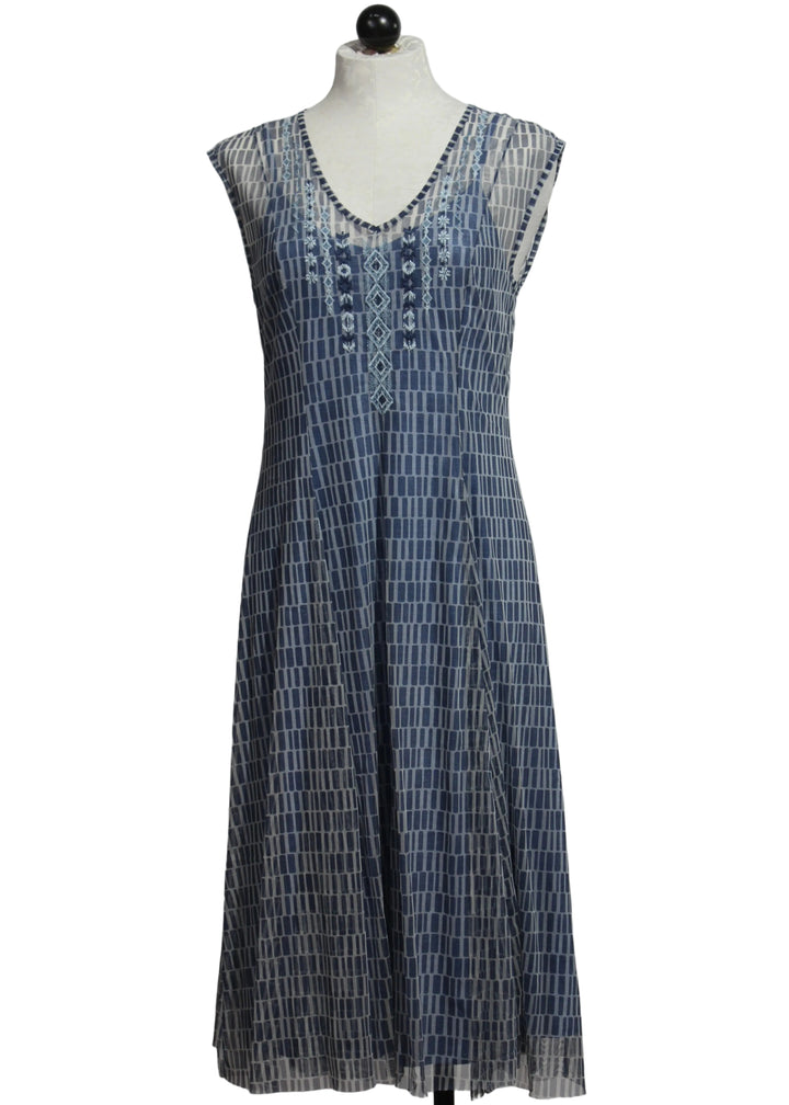 Dorothea Midi Mesh Dress with Slip by Johnny Was in the blue Izumi Print 