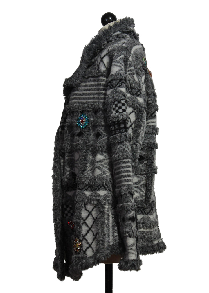 side view of the Patchwork Jacket Cordelia Black by Johnny Was 