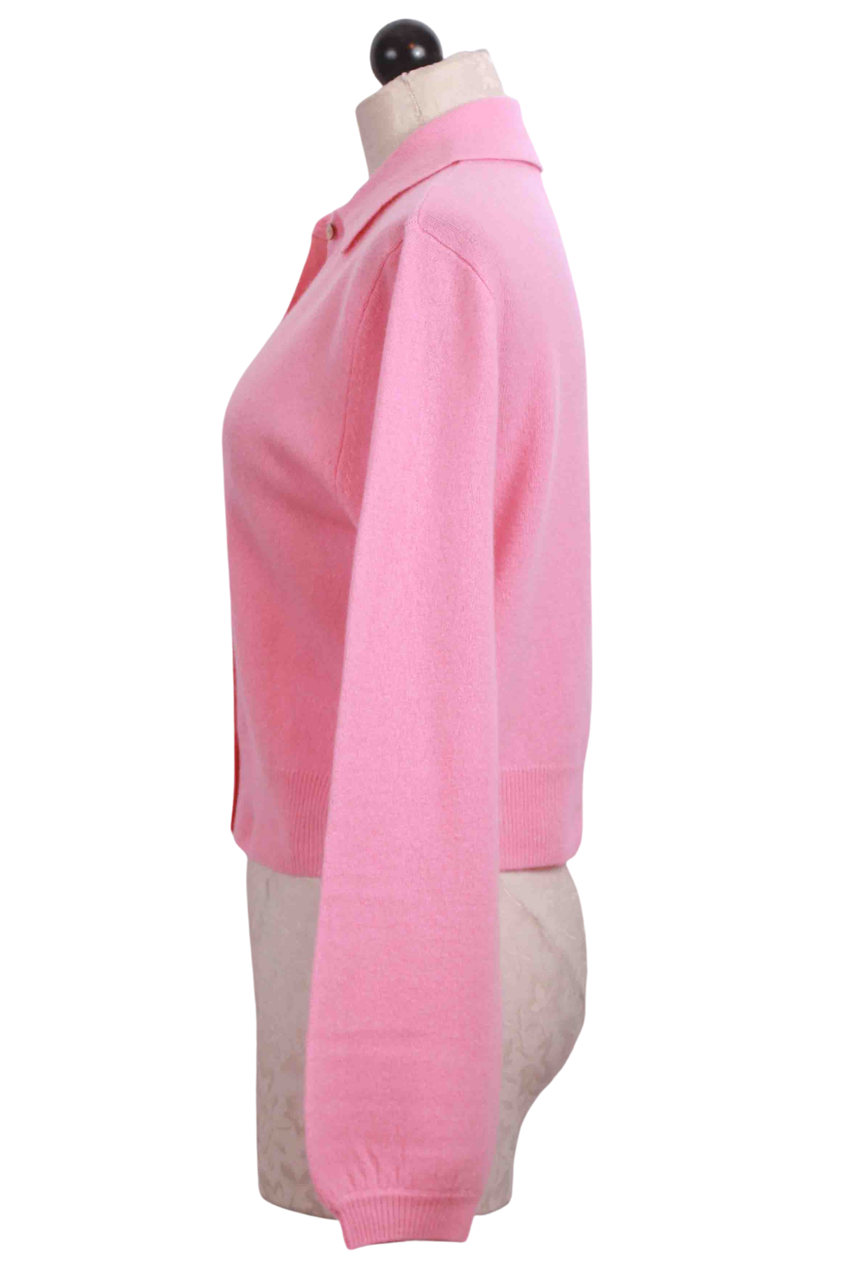 side view of Bellini Pink Piha Blouse Style Cardigan by Crush