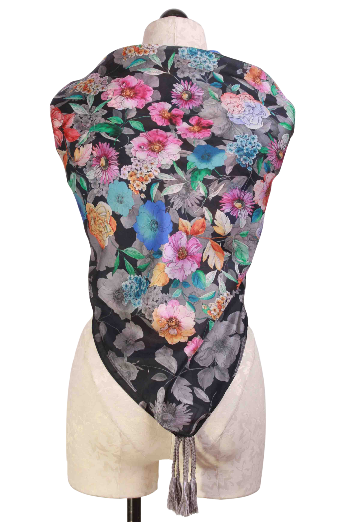 Another view of Black Multi Floral Fall Dance Scarf by Johnny Was