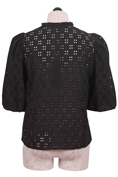 back view of Black Short Sleeve Eyelet Sonika Top by Caballero