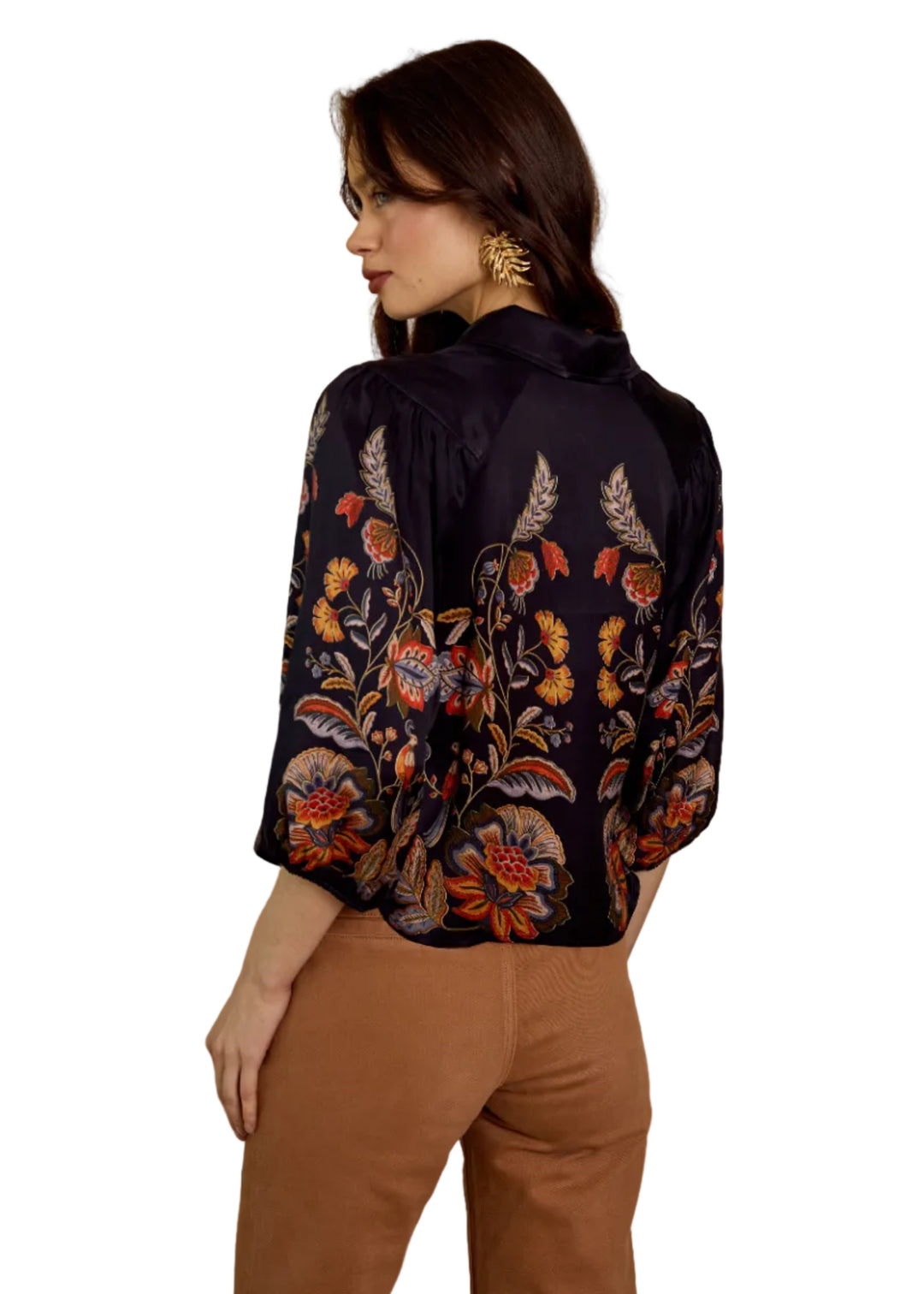 back view of model wearing the Juliette Top in Bush Paradise by Caballero
