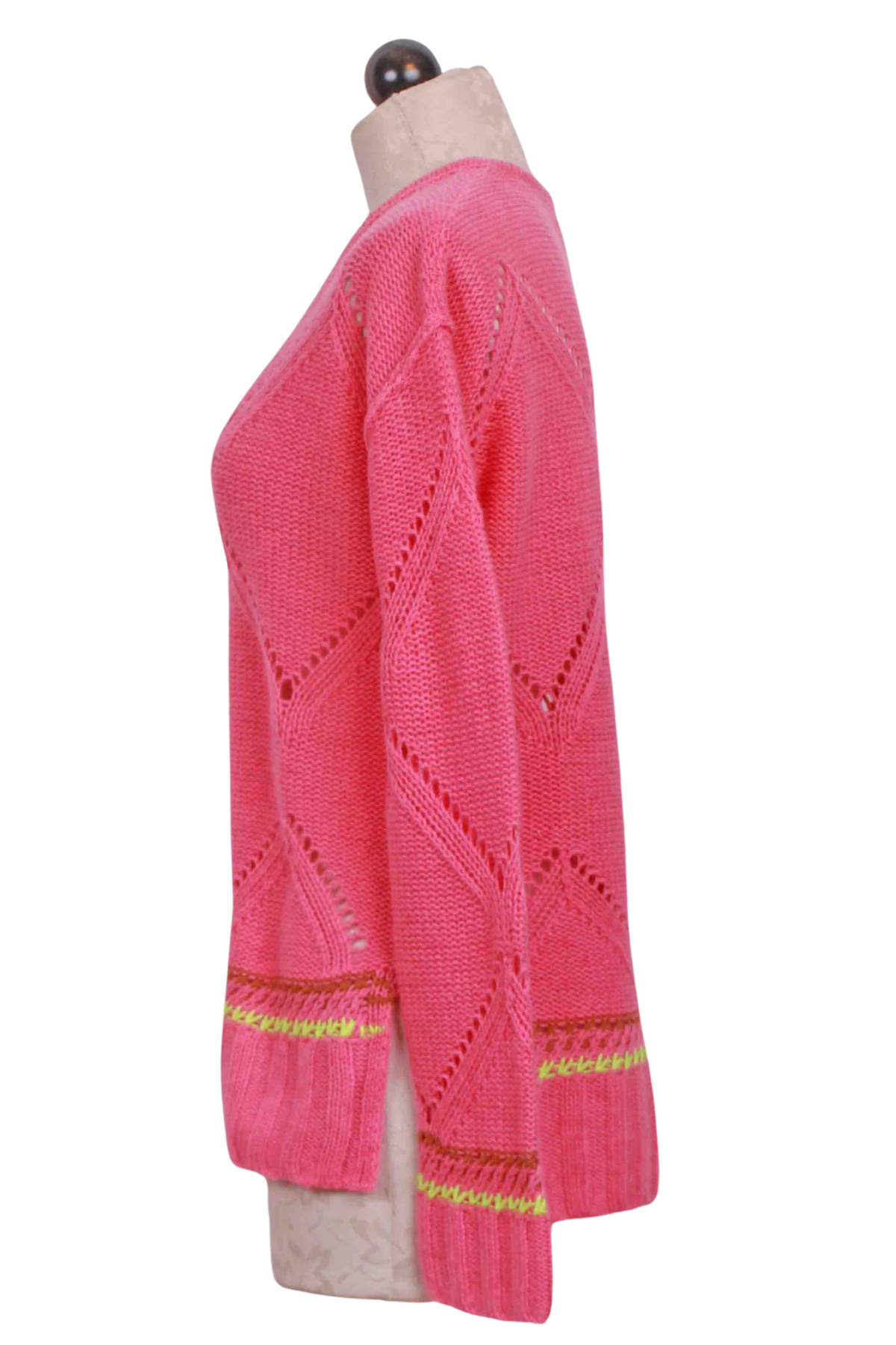 side view of Summer Softie V Neck Sweater by Lisa Todd in Pink Punch