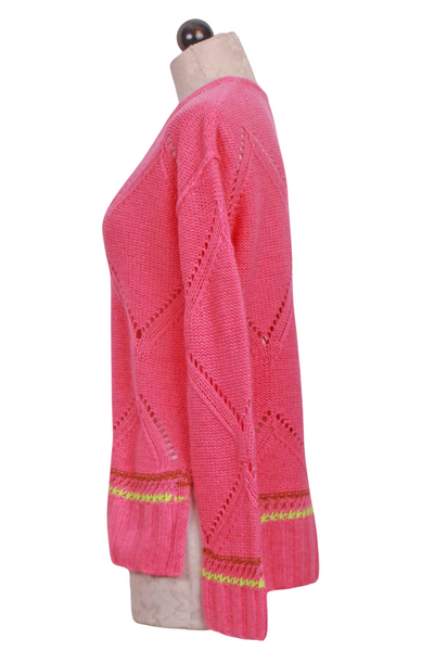 side view of Summer Softie V Neck Sweater by Lisa Todd in Pink Punch