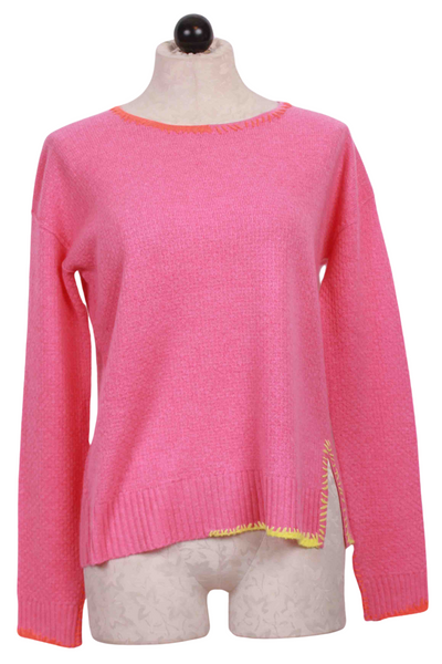 Split Decision Crew Neck Sweater by Lisa Todd in Pink Punch