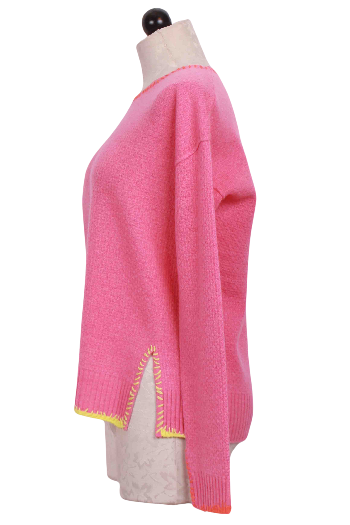 side view Split Decision Crew Neck Sweater by Lisa Todd in Pink Punch