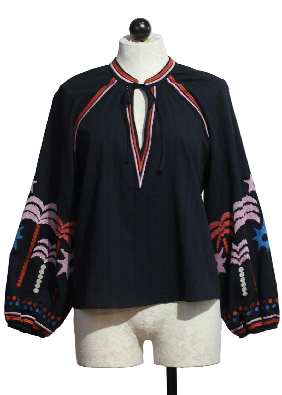 Peacoat Navy Palm Embroidery Phoebe Top by Caballero