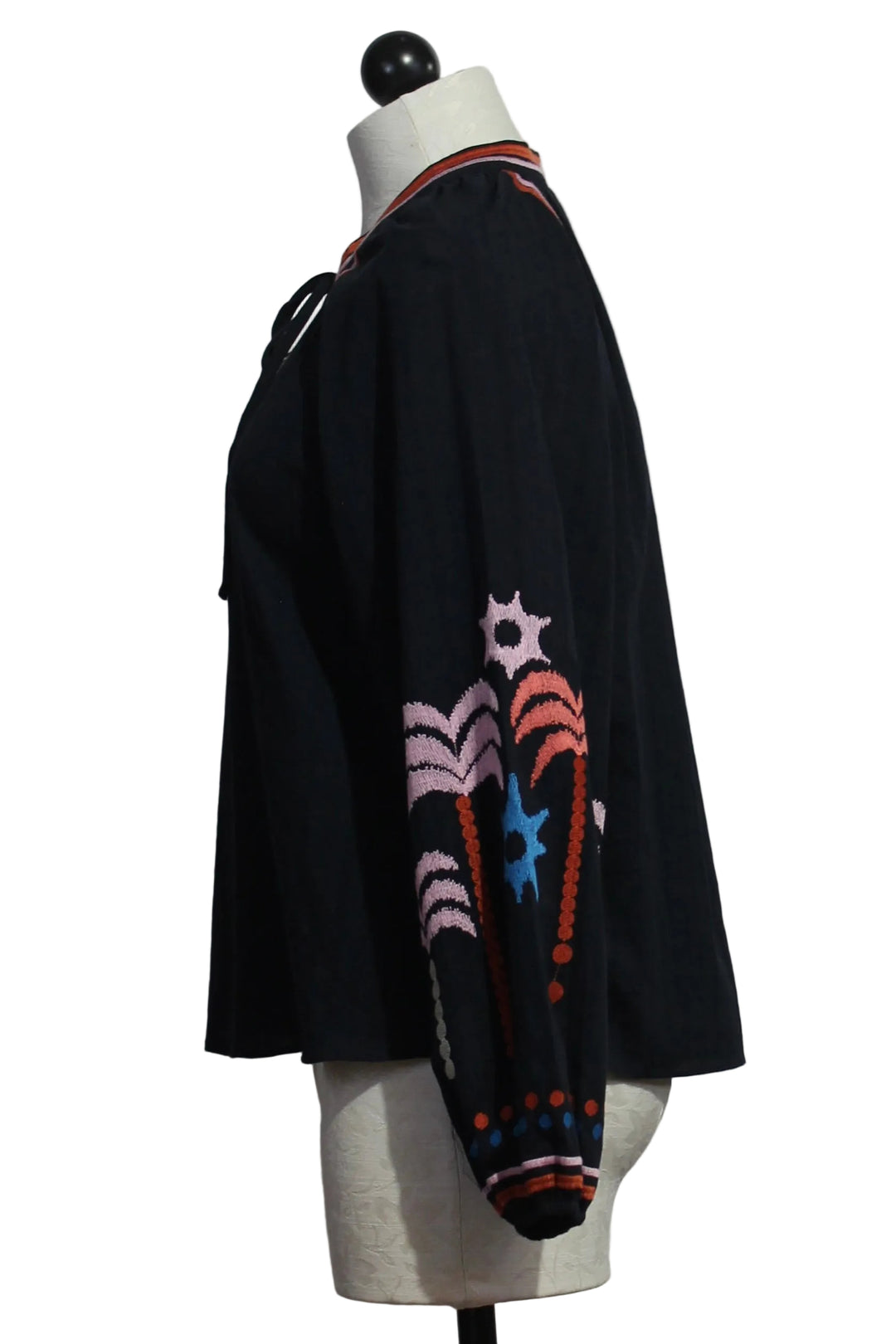 side view of Peacoat Navy Palm Embroidery Phoebe Top by Caballero