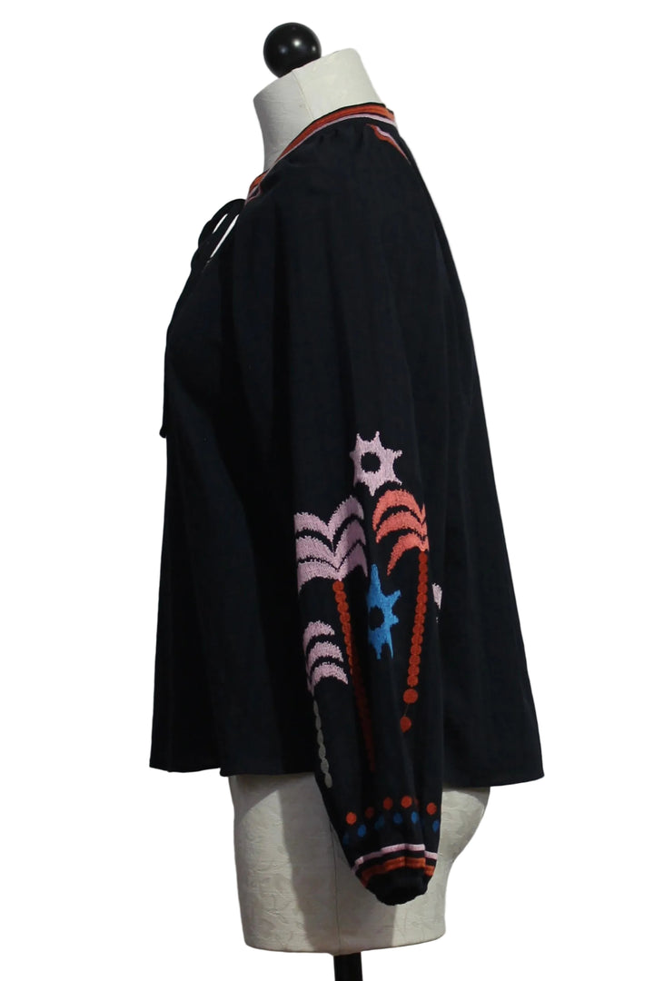 side view of Peacoat Navy Palm Embroidery Phoebe Top by Caballero